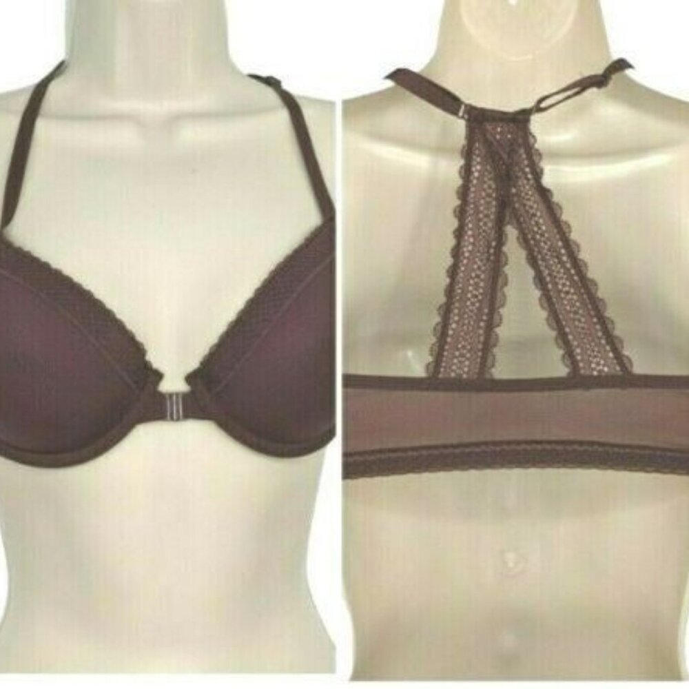 Auden Women Bra The Ace Lightly Lined Lace Trim Demi Racerback 32C NEW Burgandy